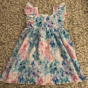 Zara Pink and Blue Pleated Sundress Square Neck Sleeveless Size 4-5
